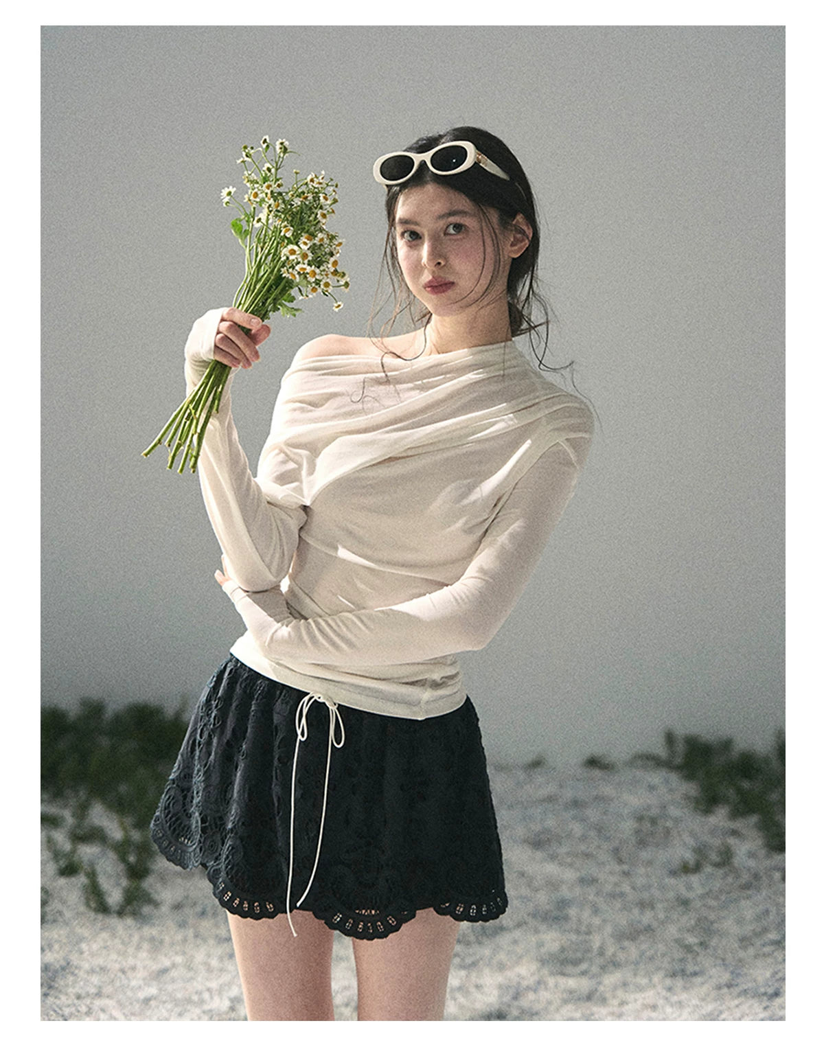“Where Shadow Walks Beside Light” Milk Apricot Asymmetrical Top