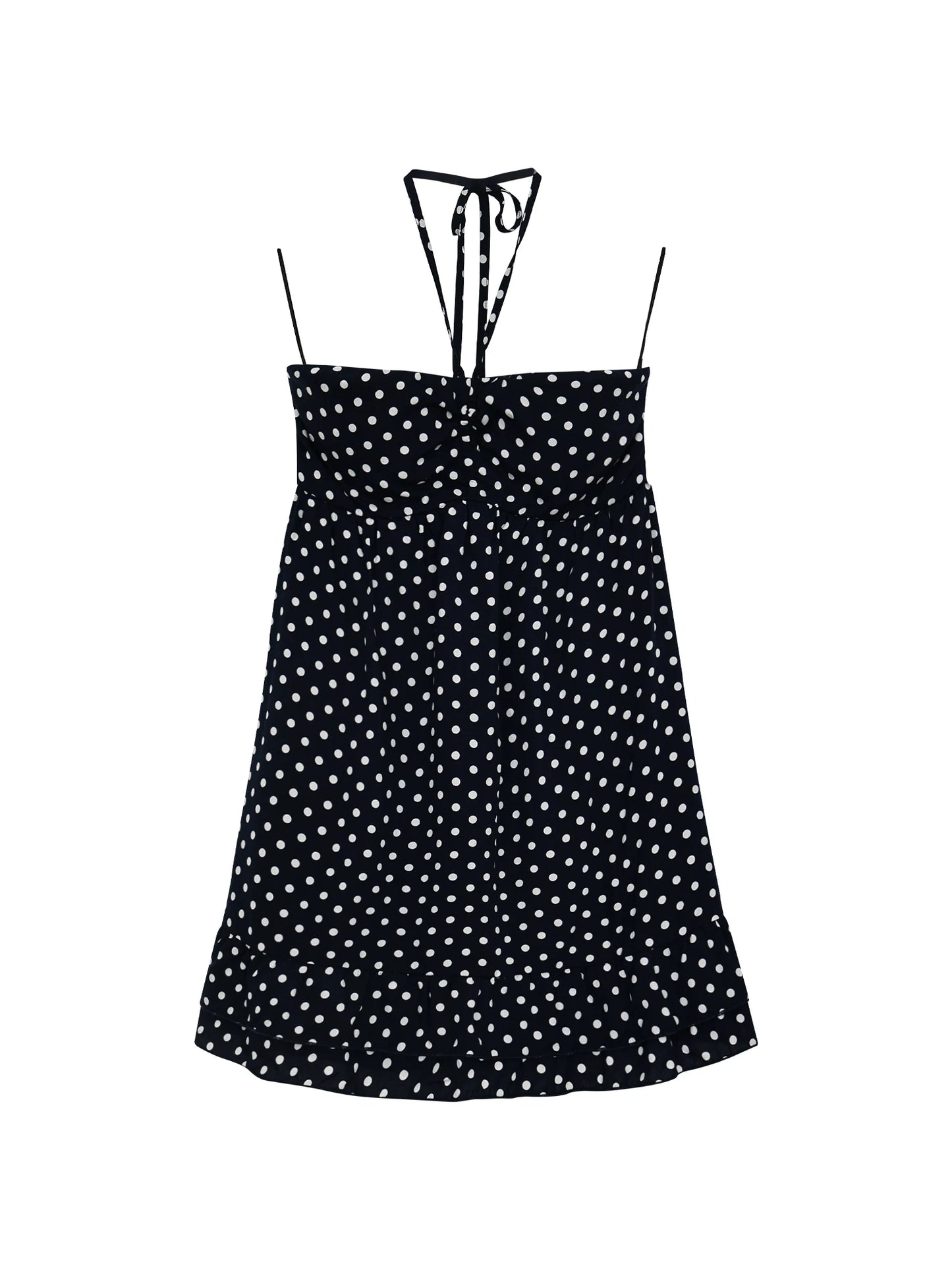 "Midnight Departure" Navy Polka Dot Convertible Babydoll Dress