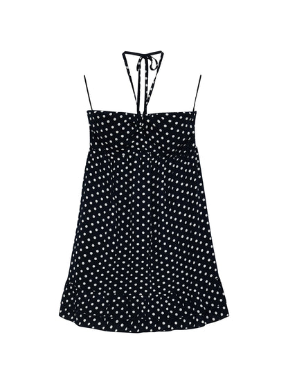 "Midnight Departure" Navy Polka Dot Convertible Babydoll Dress