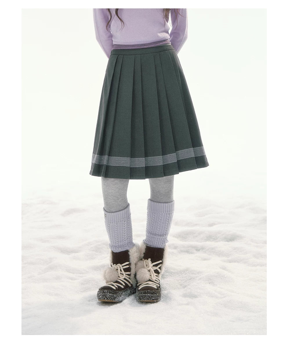 CANSTORE - "Ink Floral Reverie" Dark Gray Pleated Mini Skirt with Lace Trim