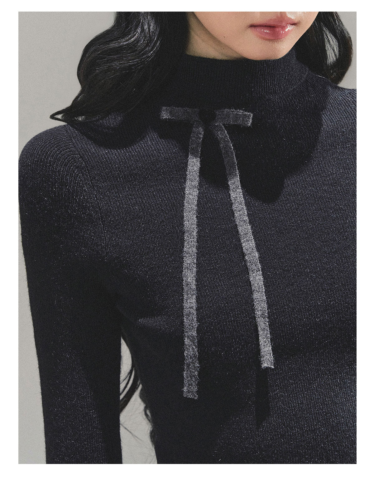 少也眼 “Velvet Touch” Semi-Turtleneck Long Sleeve Knit Top - Black 586255478