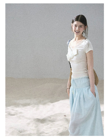 "White Tea Under the Moonlight" White Lace V-Neck Top