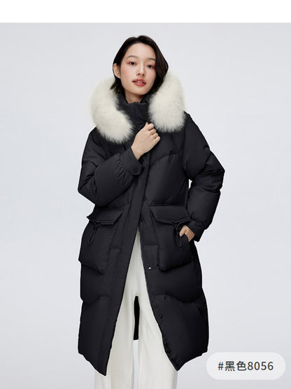 Urban Warm Fox-Fur Collar Mid-Length Down Jacket B40145212