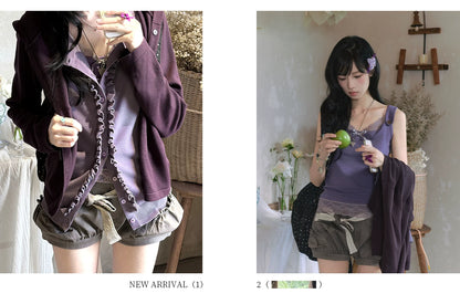"Sage Whisper" Two-Tone Lace Cami Top (Sage Stripe / Lavender)
