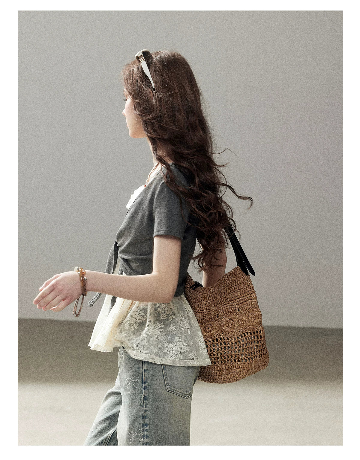 "Beyond the Morning Mist" Dutch Cream Lace Cami & Silver Mouse Gray Sheer Cardigan Set