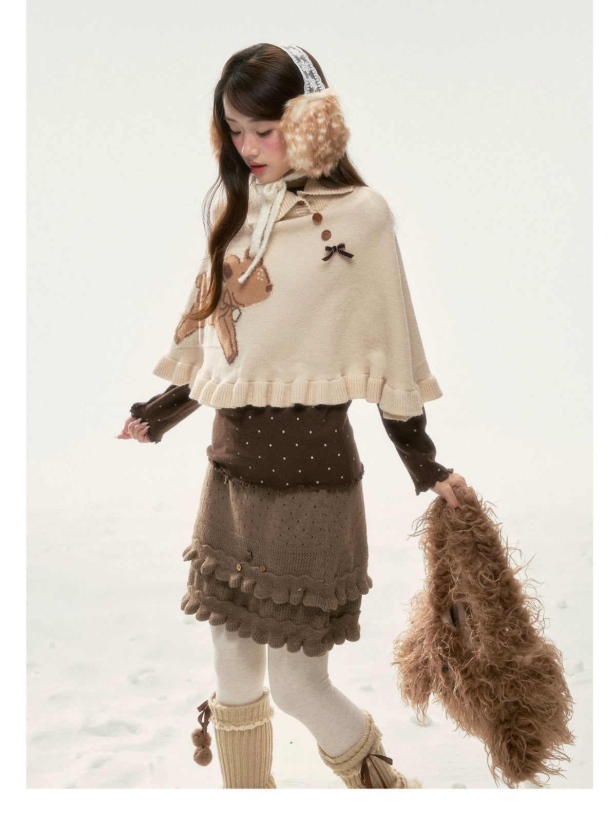 BIBIBENCY - Khaki Deer Knit Cape Sweater