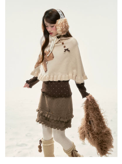 BIBIBENCY - Khaki Deer Knit Cape Sweater