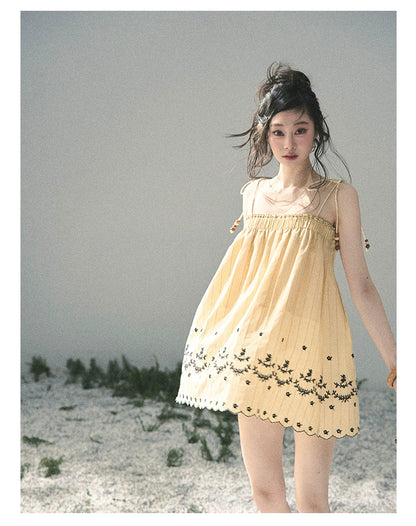 “Ripples Along the Hem” Butter Yellow Reversible Babydoll Dress