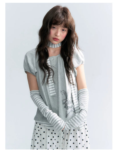 "Starlit Sketch" Heather Gray Graphic Knit T-Shirt