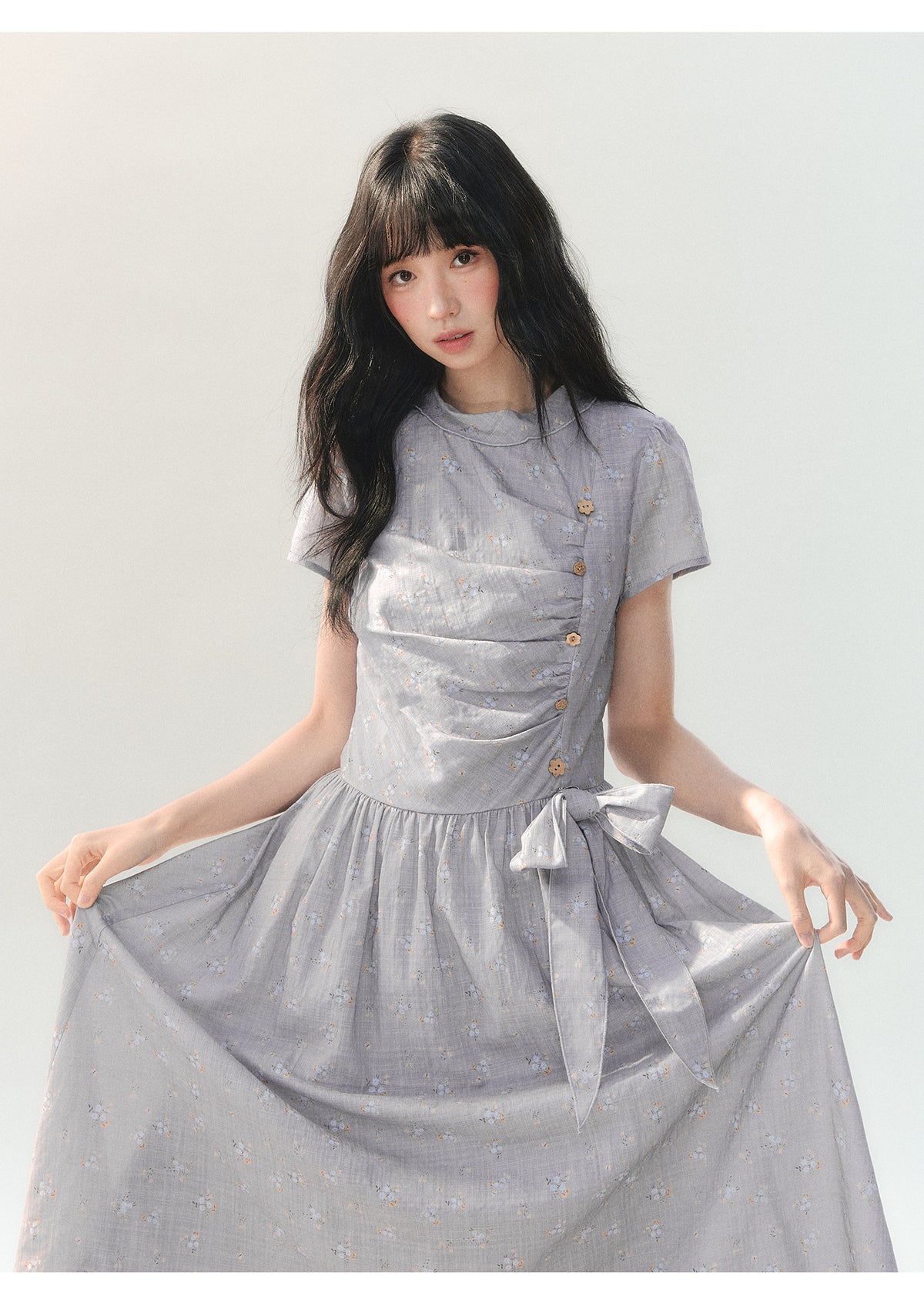[CAN] "Lavender Mist Letter" Smoky Lavender Floral Bow Dress