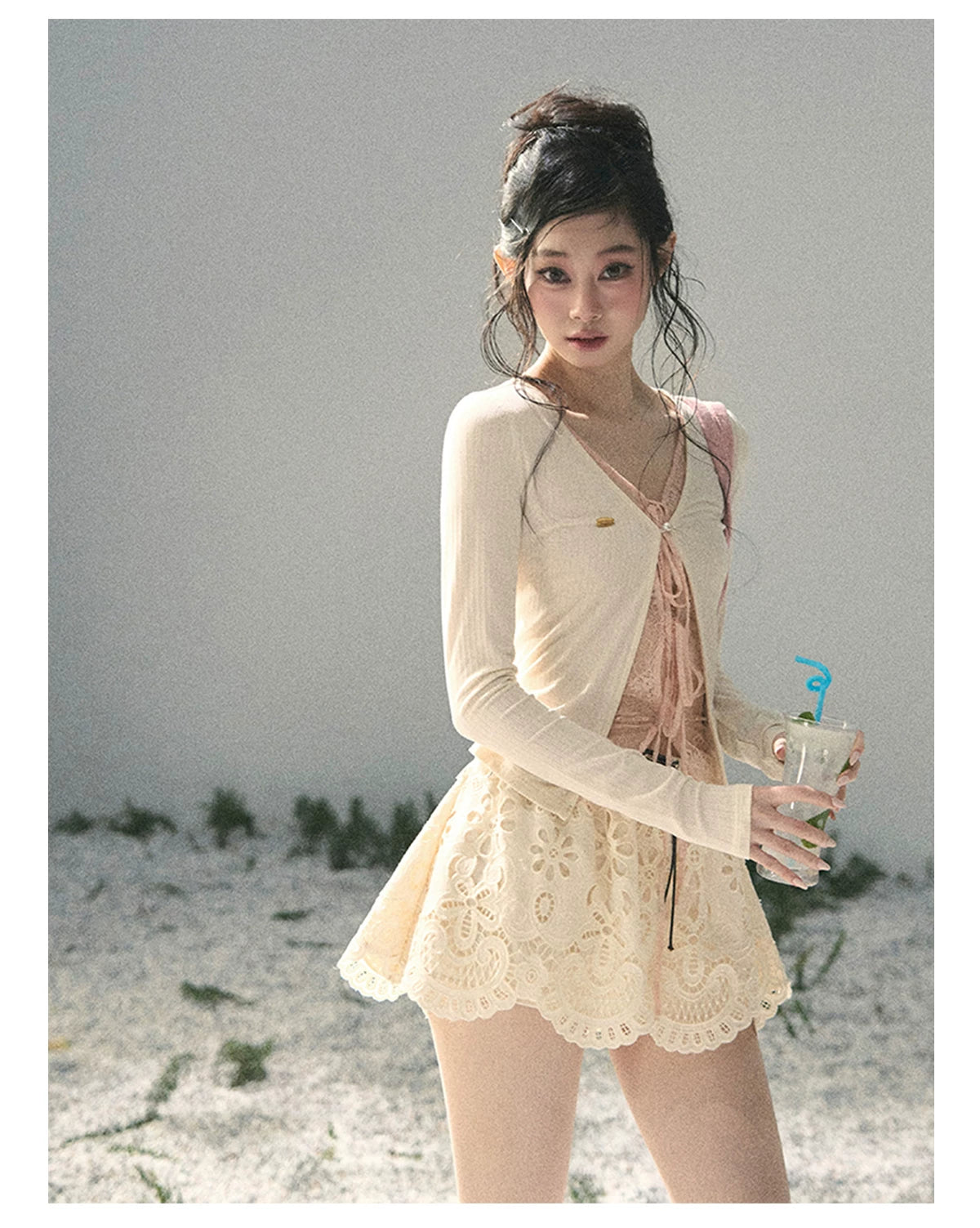 “Dreams Between Seams” Cream Ivory Layered Lace Top