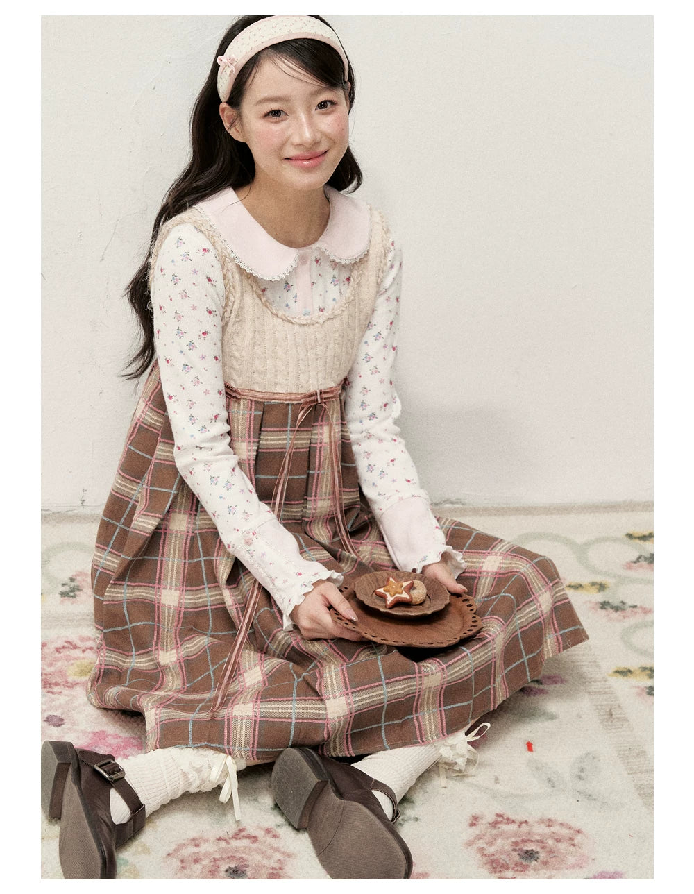 [RF] Waffle Texture Peter Pan Collar Floral Cardigan in Soft Pink