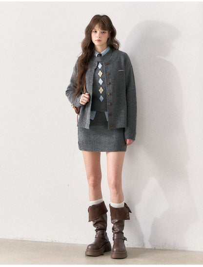 [TMMG] British Collegiate Gray Diamond Knit 3-Piece Set