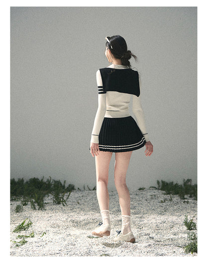 “Delhi Academy” Ivory Polo Knit Set with Midnight Black Scarf