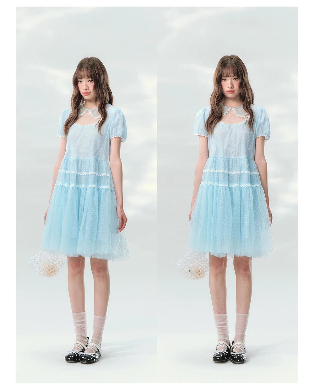 “Ice Blue Polka Dream” Blue Polka Dot Tiered Mini Dress