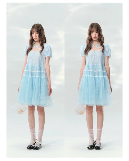 “Ice Blue Polka Dream” Blue Polka Dot Tiered Mini Dress