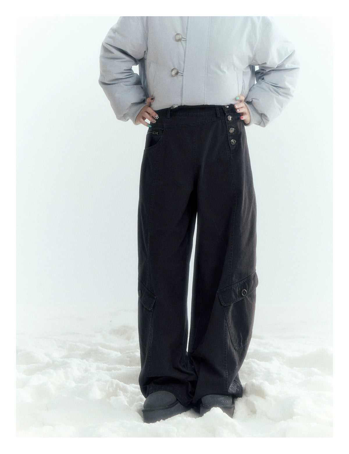 Horridale - Charcoal Gray Washed Cargo Barrel Leg Pants