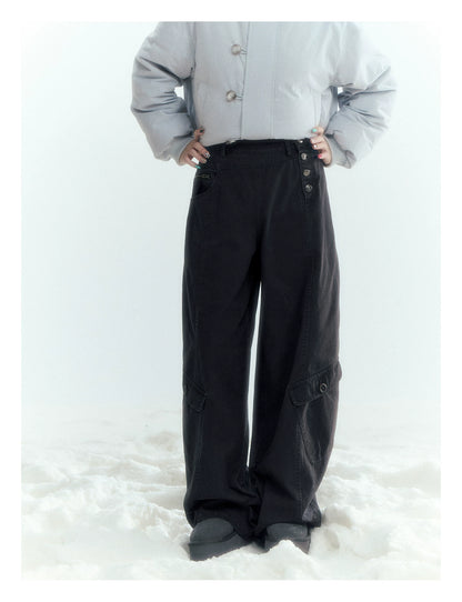 Horridale - Charcoal Gray Washed Cargo Barrel Leg Pants