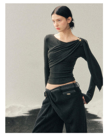 181225 “She Is Lighter Than the Wind” Streamer-Neck Top - Deep Rock Gray