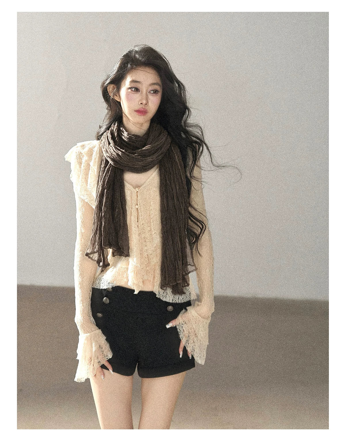 AOMALM - 100% Silk Sheer Fringe Scarf