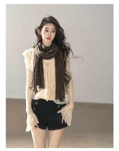 AOMALM - 100% Silk Sheer Fringe Scarf