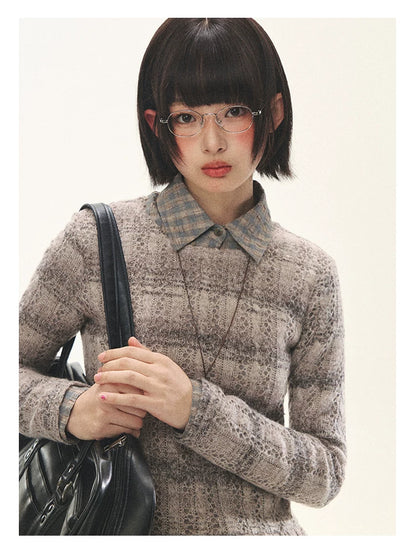 "Sandalwood Violet" Purple Mist Open-Knit Peplum Sweater