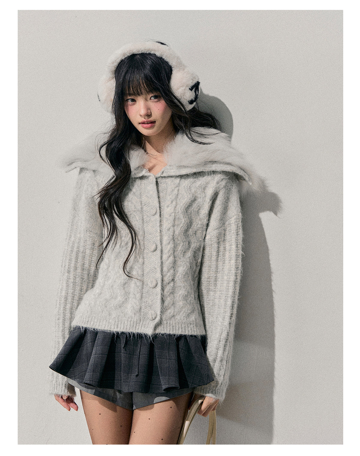 少也眼 “Gentle Echoes” French Fox-Fur Knit Cardigan 54554