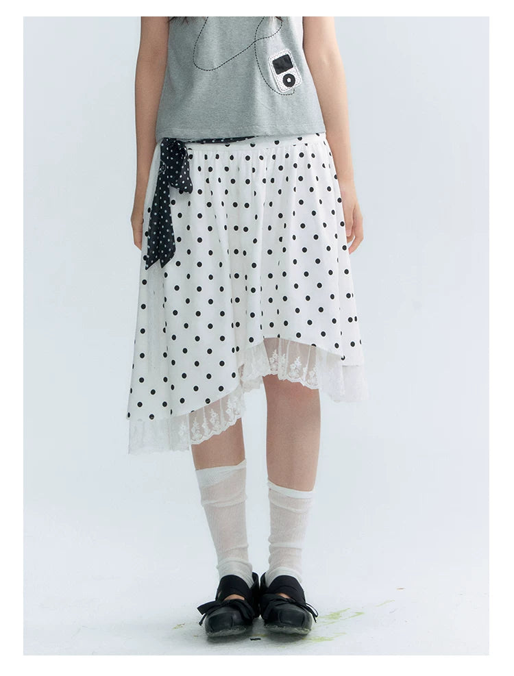 "Polka Poetry" Black & White Polka Dot Asymmetrical Cotton Skirt