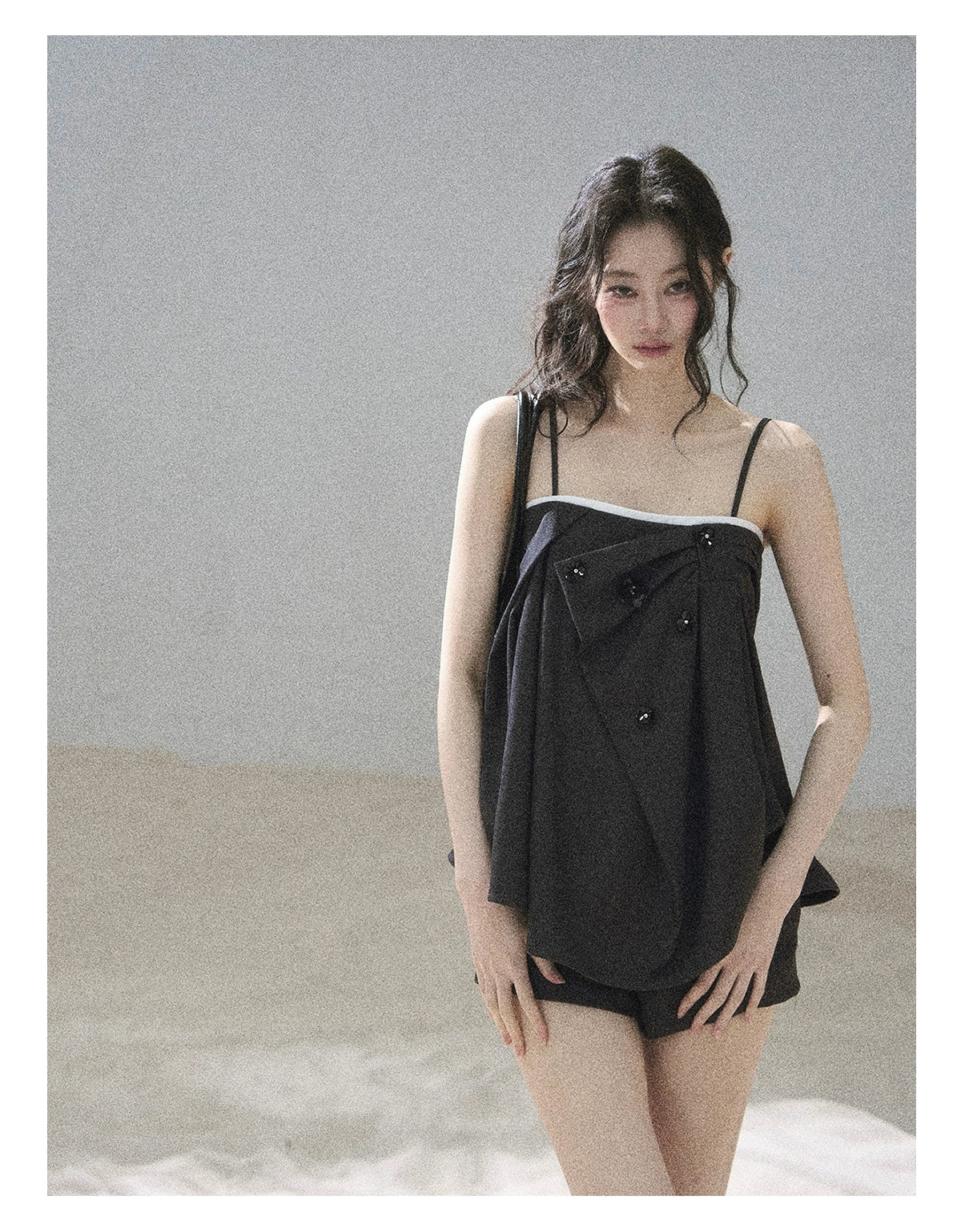 "Flowing Light & Shadow" Slate Gray Cami Top & Skort Two-Piece Set