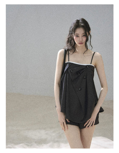 "Flowing Light & Shadow" Slate Gray Cami Top & Skort Two-Piece Set