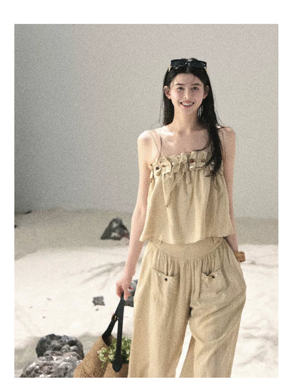 "Traces of the Wind" Sand Beige Cami & Wide-Leg Pants Set