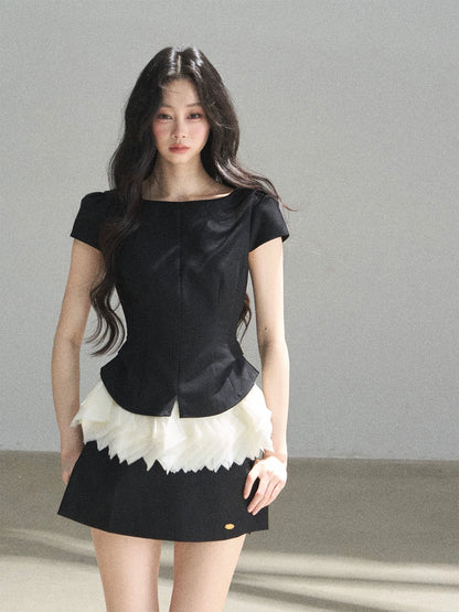 "Her Black & White Poem" Elegant Contrast Two-Piece Set