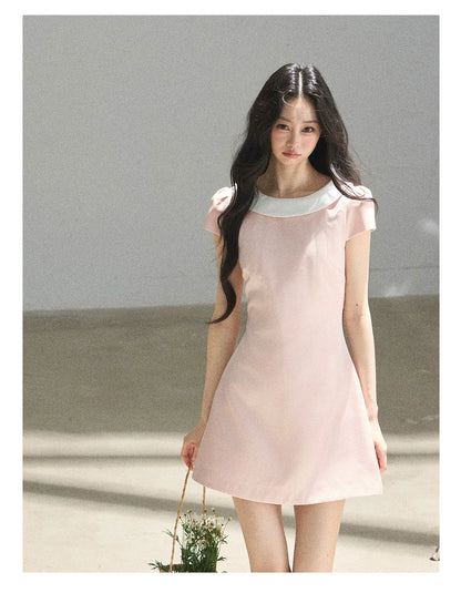 "First Bloom" Pink Mist Satin Puff Mini Dress