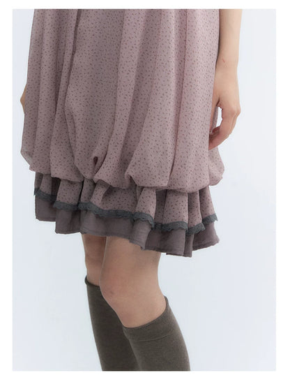 "Misty Lavender Reverie" Vintage Floral Lace Trim Midi Slip Dress