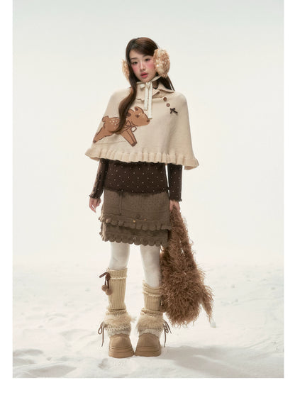 BIBIBENCY - Khaki Deer Knit Cape Sweater