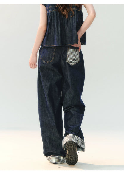 "Denim Check Prelude" Indigo Denim Three-Piece Set