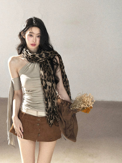 AOMALM - Korean-Style Leopard Print Shawl Scarf