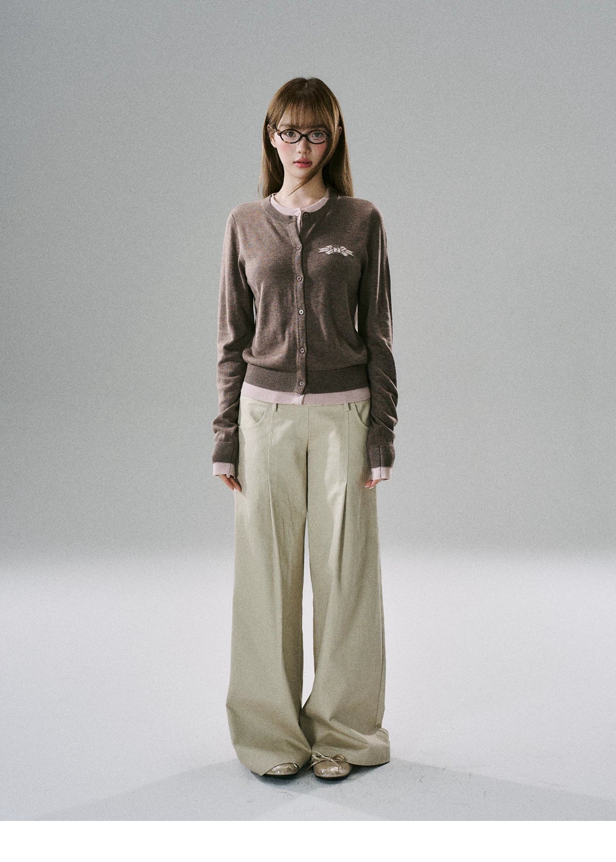 LOST FOREST - Khaki & Black Striped Wide-Leg Floor-Length Pants