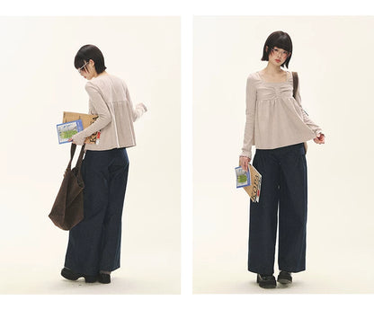 "Sweet Favorite" Polka Dot Faux-Layer Bow Knit Top (Gray Brown/ Blush Pink)