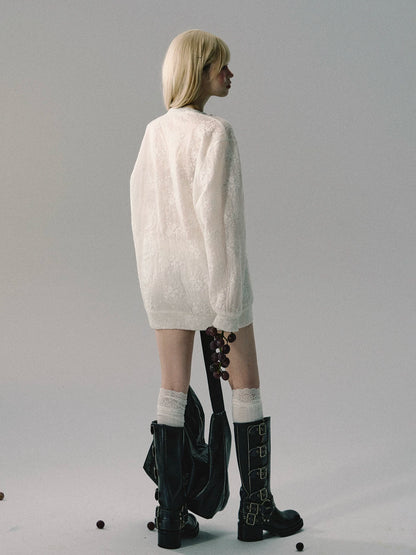 OAKMOO/ Butterfly Contrast Ribbon Mesh Knit Sweatshirt