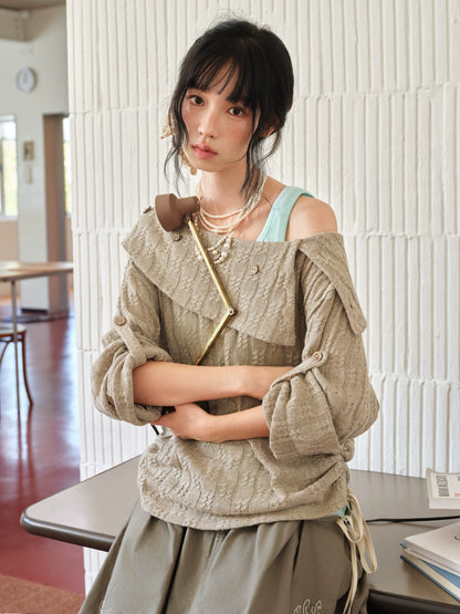 DAILY ARTIST - Brown Cable-Knit Sweater & Mint Green Tank Set