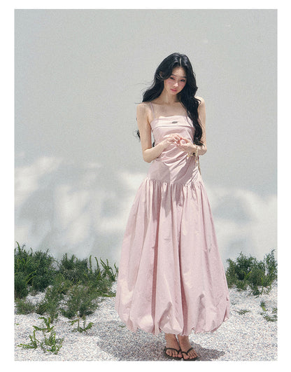 “She Passed Through Bloom Season” Lotus Mauve Bubble Maxi Dress