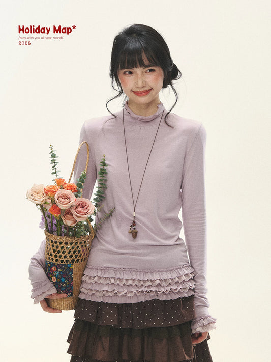 "Misty Ripples" Misty Lavender Lace Mock Neck Knit Top