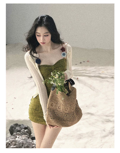 "Entwined Vines" Olive Mist Bodycon Dress & Cardigan Set 543648532