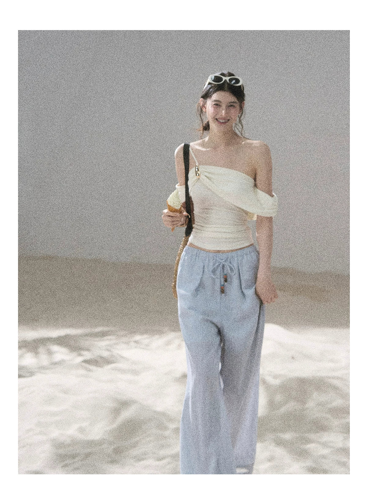 "Follow the Sea Breeze" Lightweight Straight-Leg Wide-Leg Pants (Lotus Pink/ Gray Sage Green/ Gray Blue)