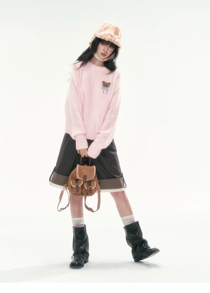 CAN - "The Little Bear Affair" Light Pink Teddy Bear Bow Jacquard Sweater