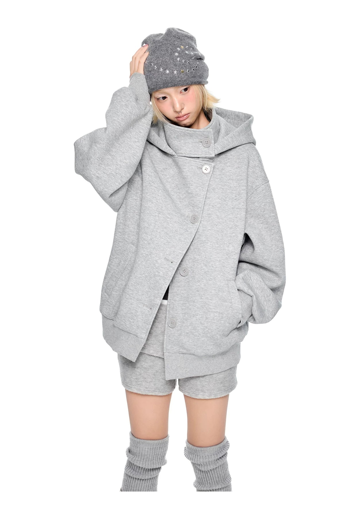 EZEK | Preppy Hooded Wool Blend Jacket with Button Front