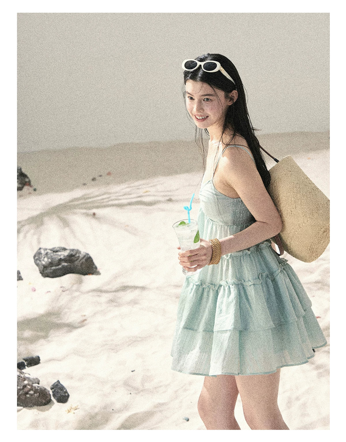 "Mossy Stone Steps" Primrose Green Tiered Cami Mini Dress