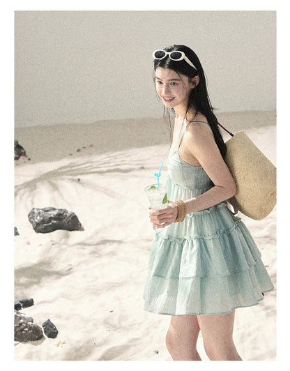 "Mossy Stone Steps" Primrose Green Tiered Cami Mini Dress