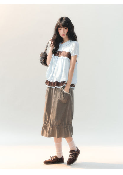 170726C "Sage Meadow" Grey Green Lace Pocket Culotte Skirt